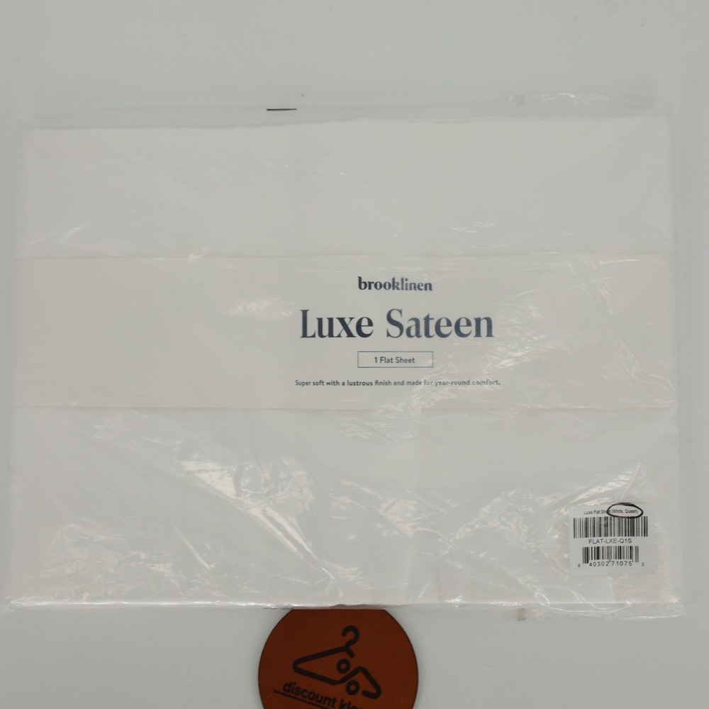 Brooklinen Luxe Sateen Flat Sheet White Queen Size Cotton Bedding FLAT-LXE-Q1S